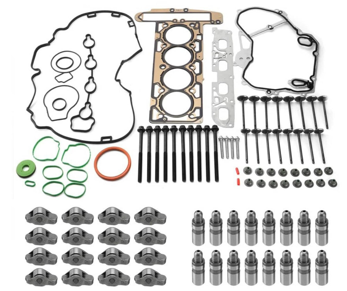 Solidspare Head Gasket W/ Bolt & 16pcs Rocker Arm Valve Lifter Kit for Chevy GMC Buick 2.4L