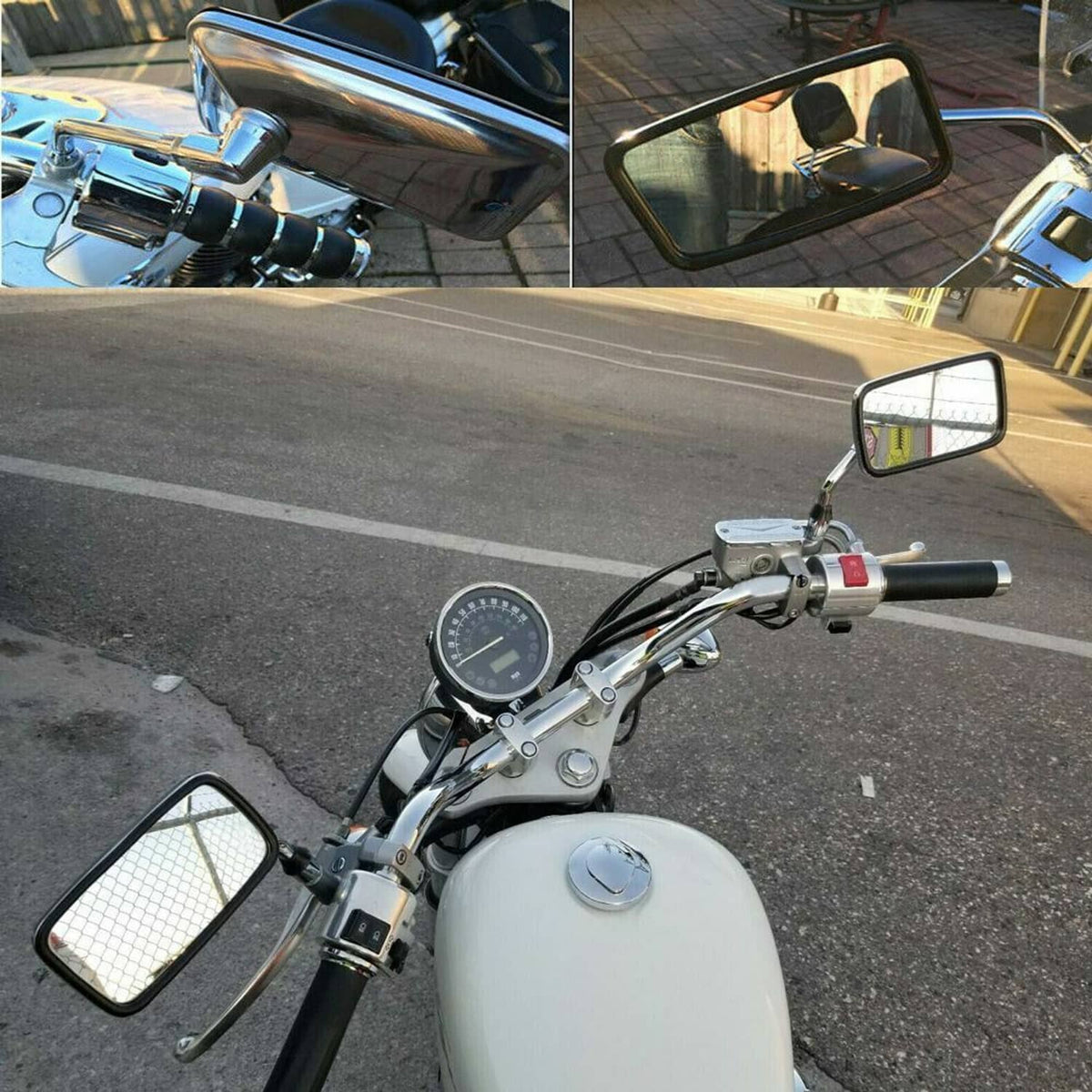 Solidspare Rectangle 10mm M10 Rear View Side Mirrors Adjustable For Honda Kawasaki Yamaha
