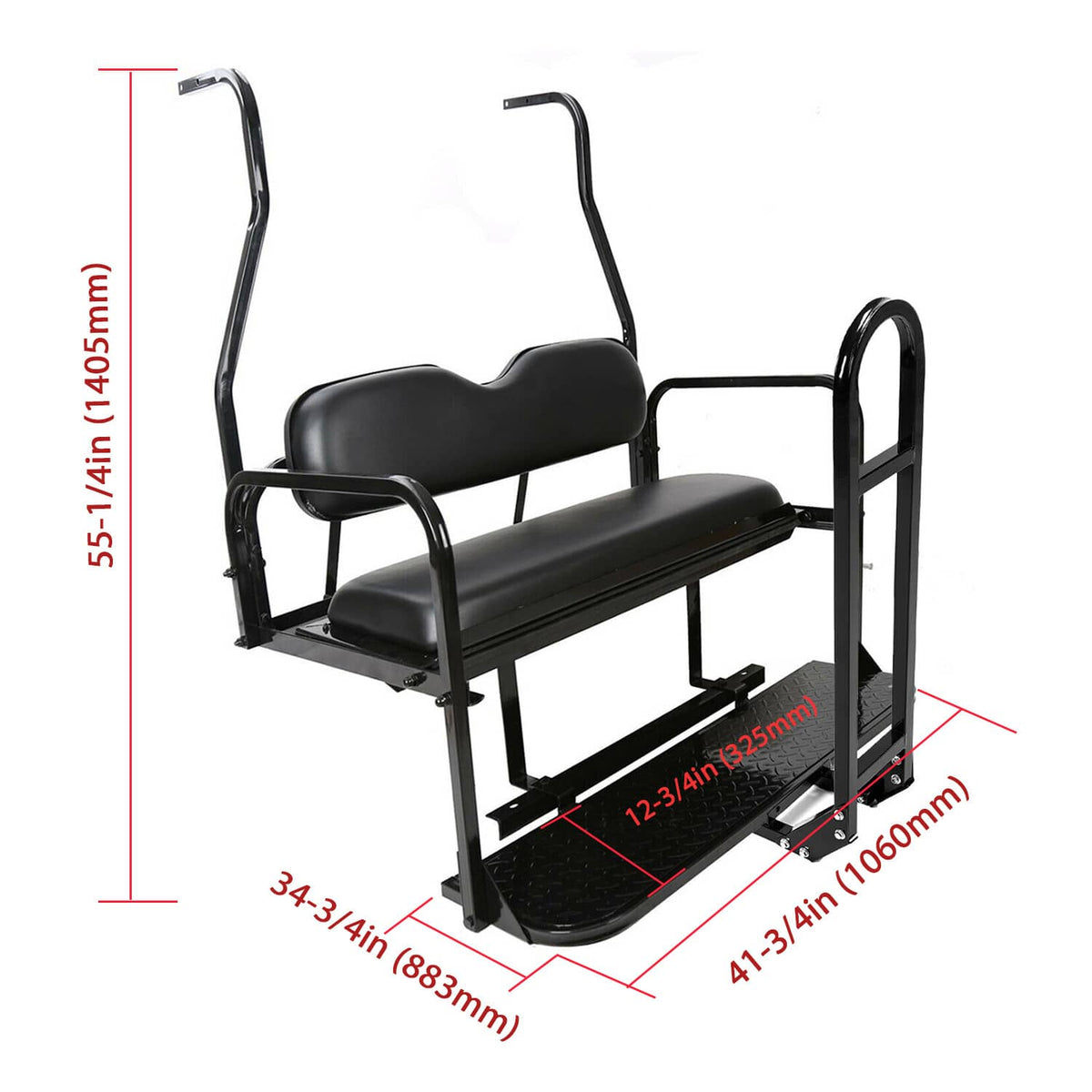 Solidspare Golf Cart Flip Rear Back Seat Kit Black Cushion For Club Car DS 00-13 w/Grab Bar
