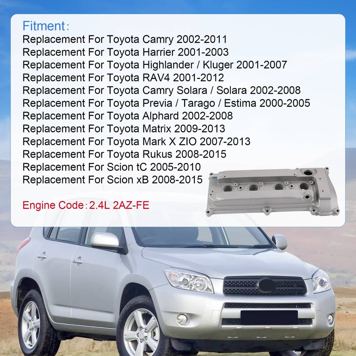Solidspare 11201-28014 Engine Valve Cover For Toyota Camry Harrier RAV4 2.4L 2AZ 2AZFE E1