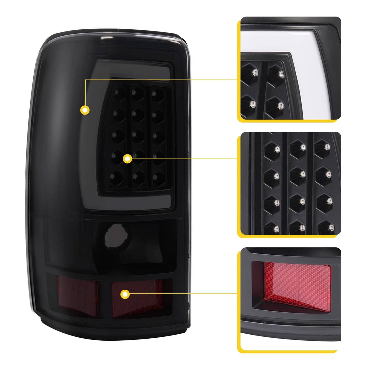 Solid Spare For 2000-2006 Chevy Suburban Tahoe GMC Yukon Black Smoke LED Tube Tail Lights