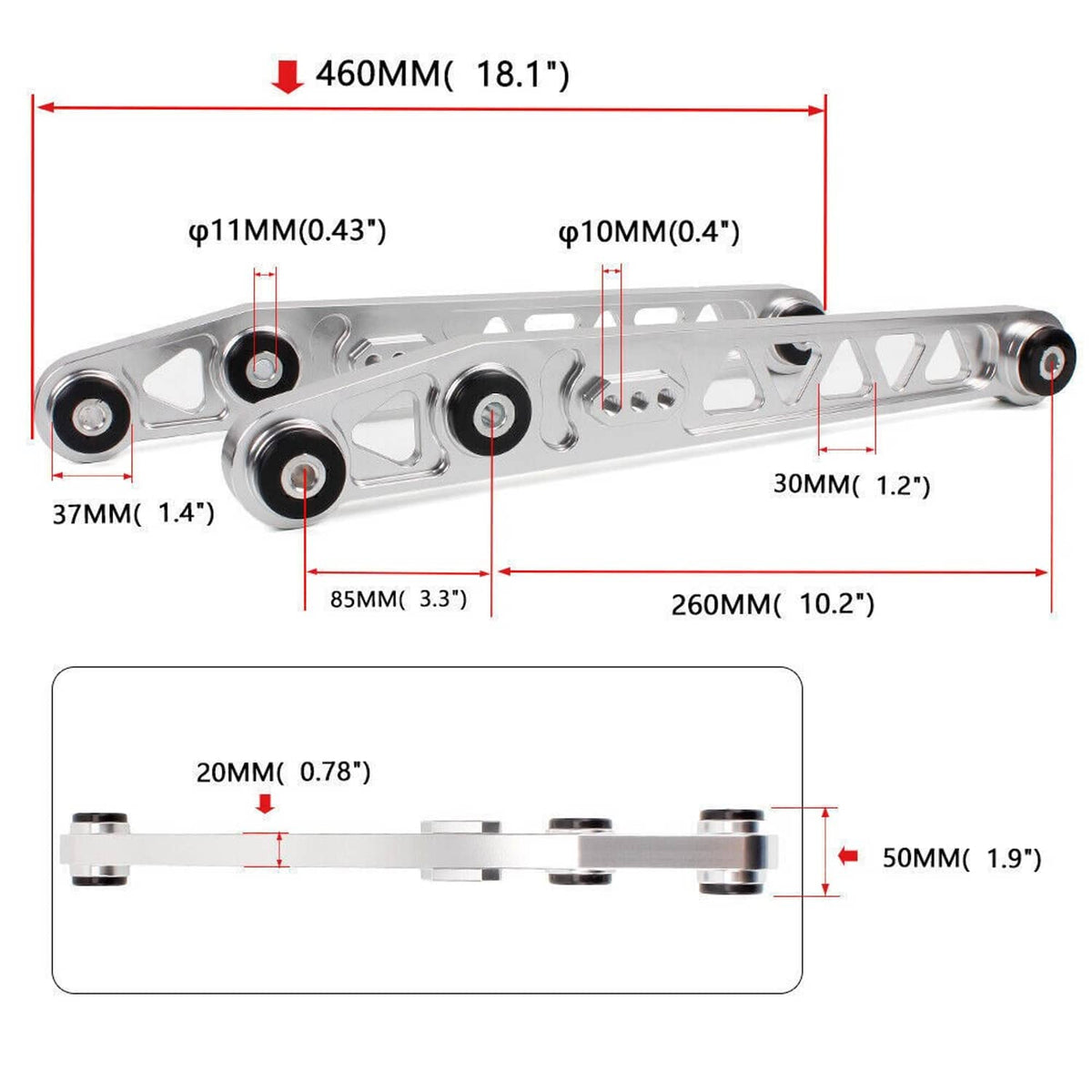 Solidspare Rear Suspension Lower Control Arm + Subframe Brace Kit For 96-00 Honda Civic EK