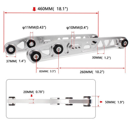 Solidspare Rear Suspension Lower Control Arm + Subframe Brace Kit For 96-00 Honda Civic EK