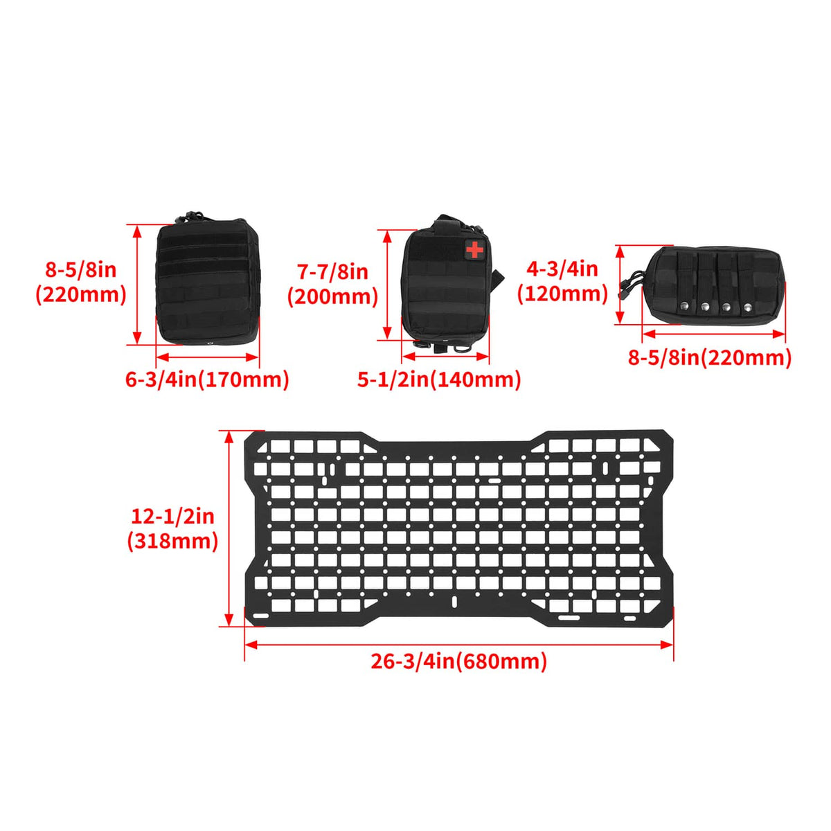 Solid Spare For Jeep Wrangler JK 07-22 Aluminium Tailgate Tactical Molle Panel W/Storage Bag
