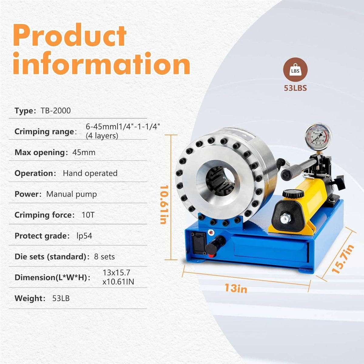 Solidspare 5600KN Hydraulic Hose Crimper Pipe Clamping Machine With 8 Sets Dies 10mm-30mm