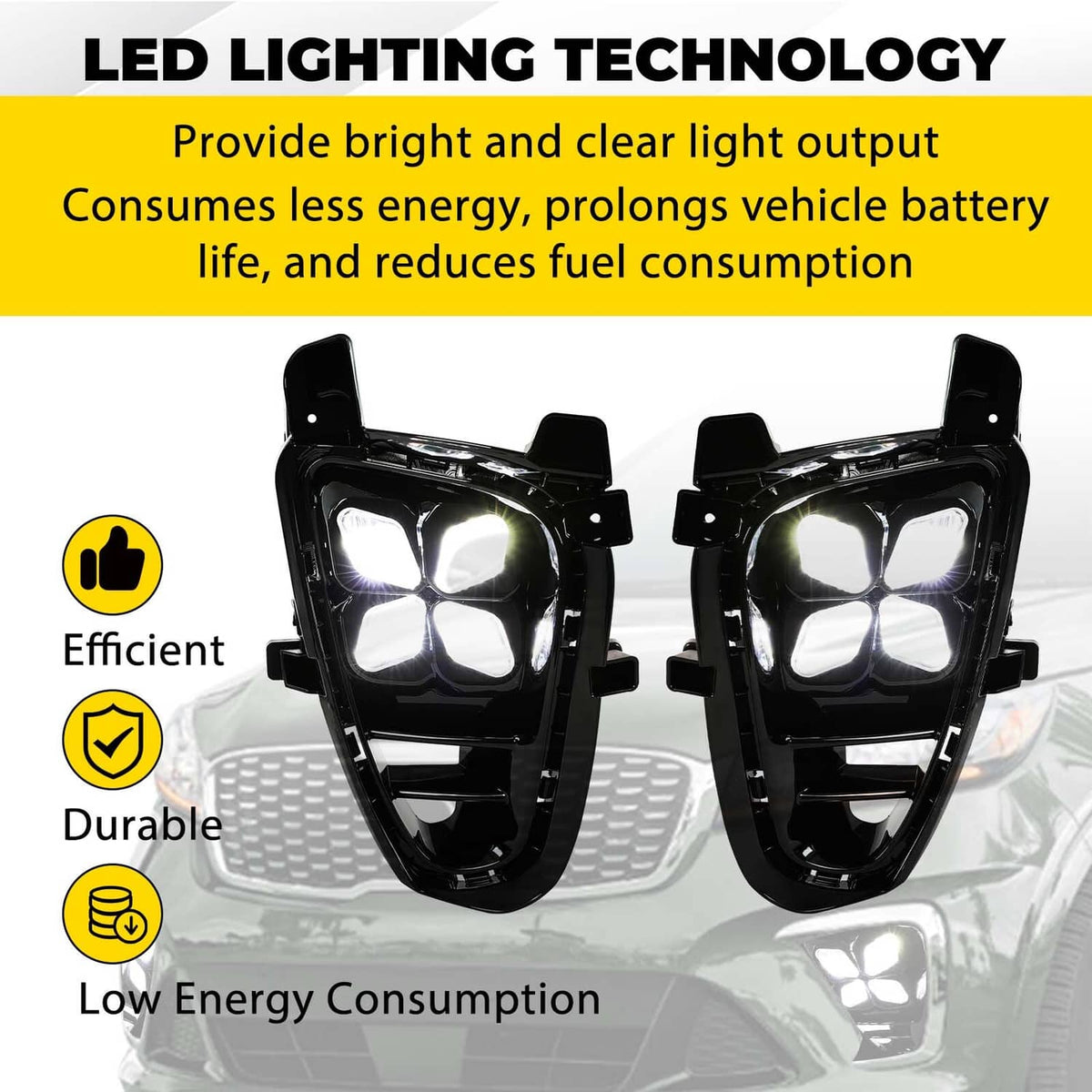 Solid Spare LED Fog Lights DRL Daytime Running Driving Lamps For Kia Sorento 2019-2020 LH+RH