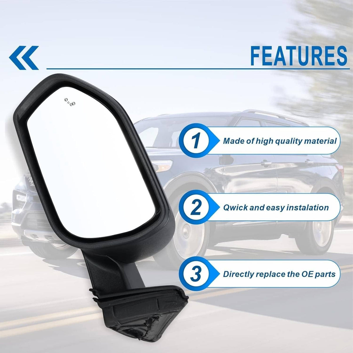Solidspare New Driver Power Mirror For 2020-2024 Ford Explorer Power Heated Manual Folding