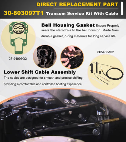 Solid Spare For Quicksilver Mercruiser Alpha One Transom Seal Bellow Kit & Lower Shift Cable