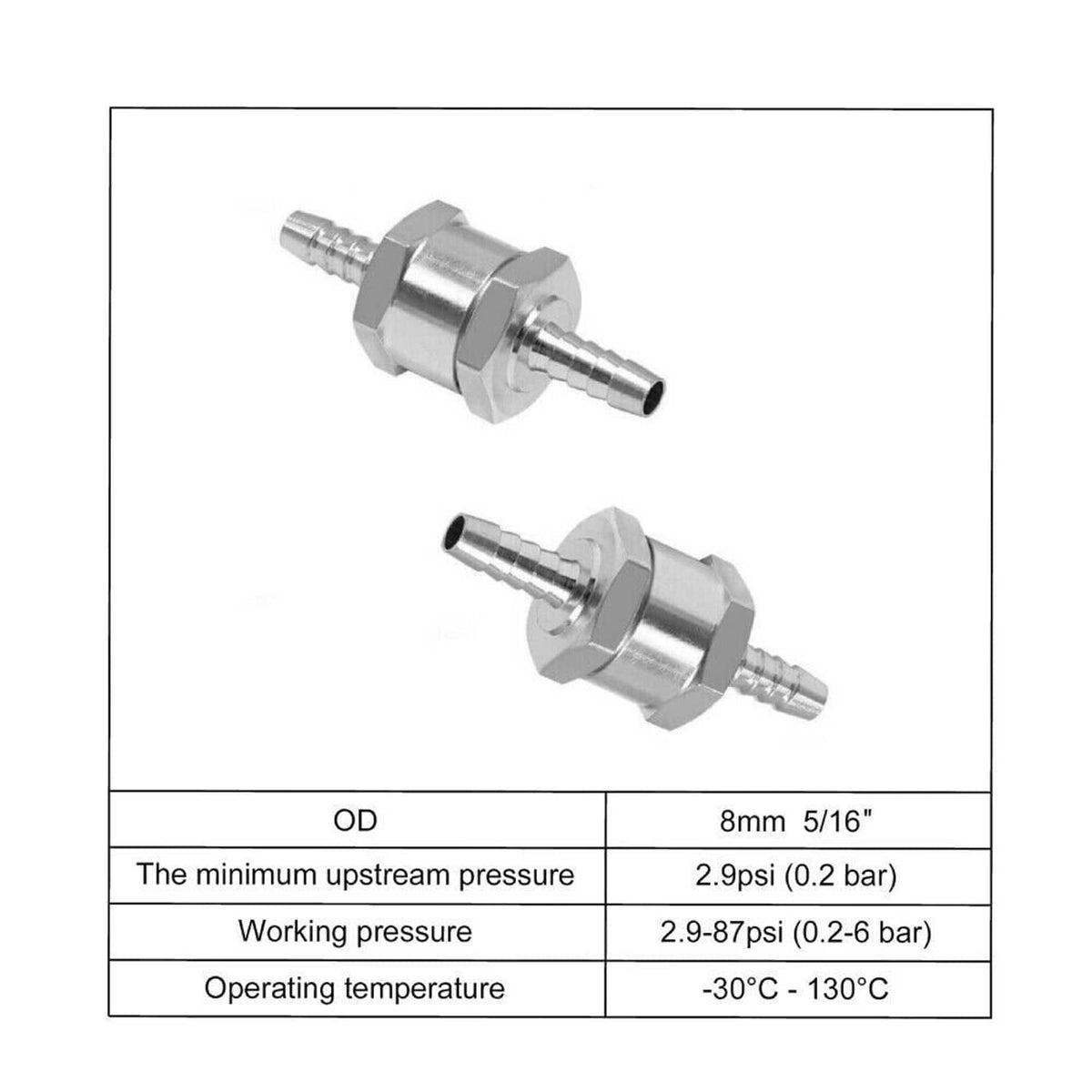 Solidspare 2Pcs 5/16" 8mm Fuel Line One Way Non Return Check Valve Petrol Diesel Oil Water
