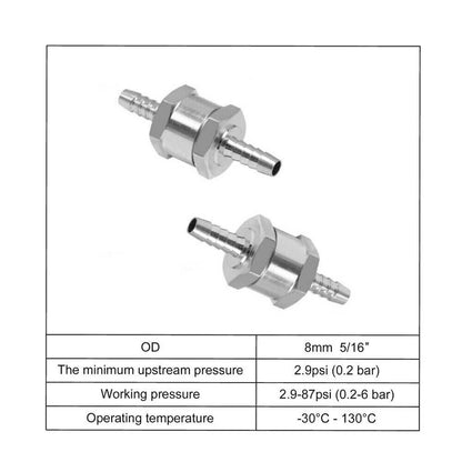 Solidspare 2Pcs 5/16" 8mm Fuel Line One Way Non Return Check Valve Petrol Diesel Oil Water