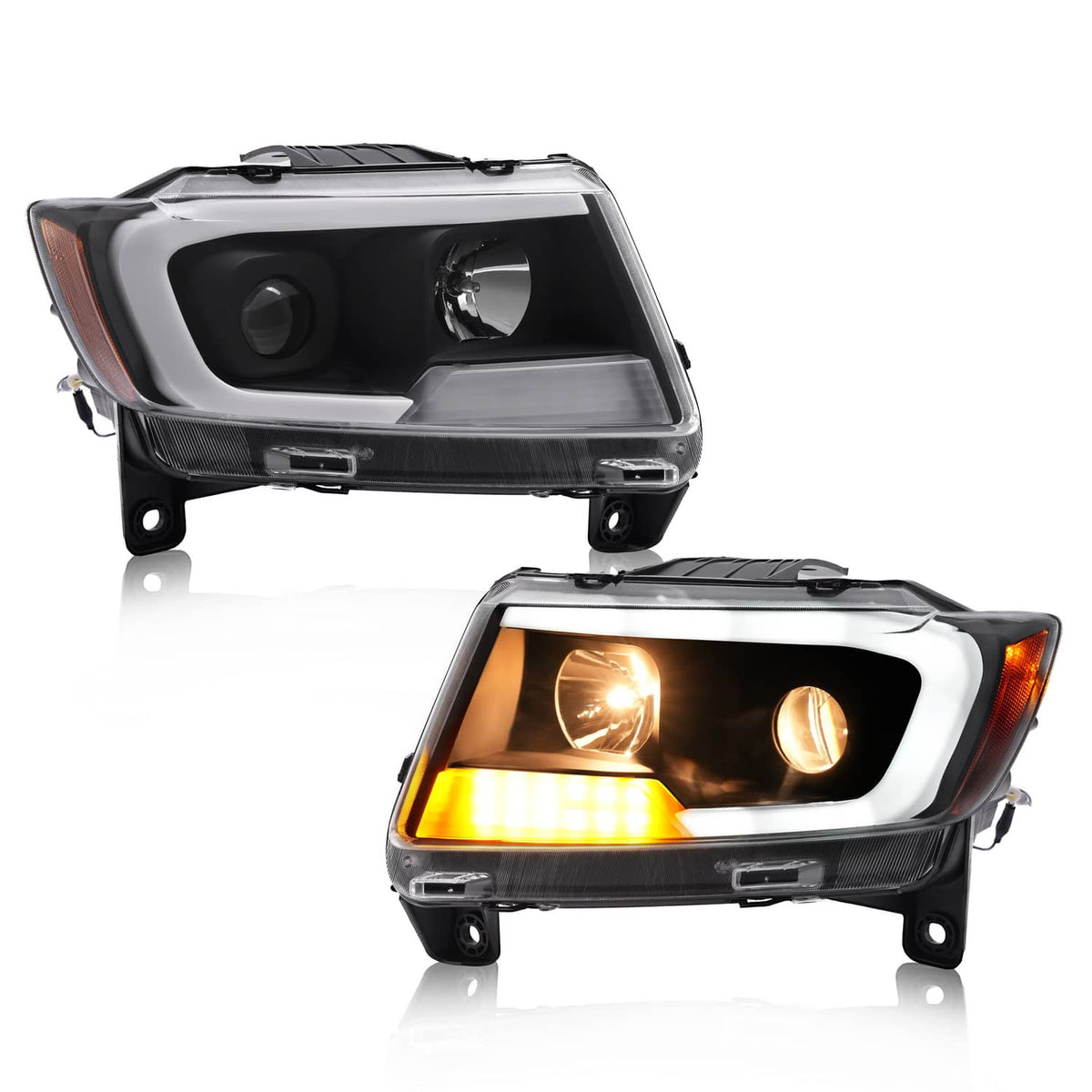 Solid Spare For Jeep Grand Cherokee 2011 2012 2013 LED DRL Projector Headlights Black Pair