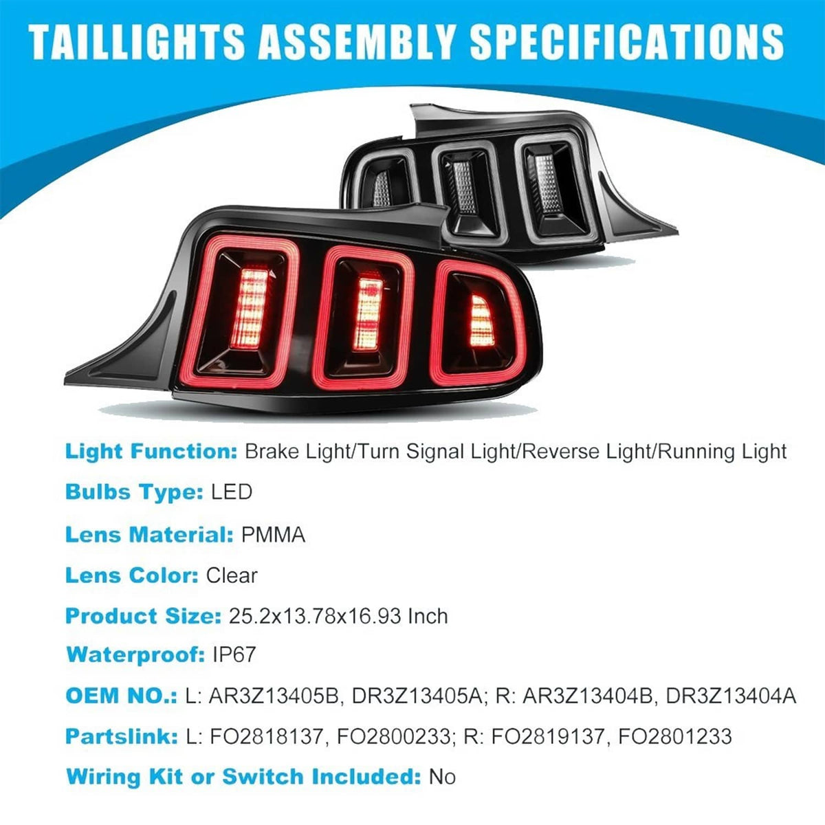 Solidspare Tail Lights Black Brake Lamps For 2010-2014 Ford Mustang Full LED w/ Sequential