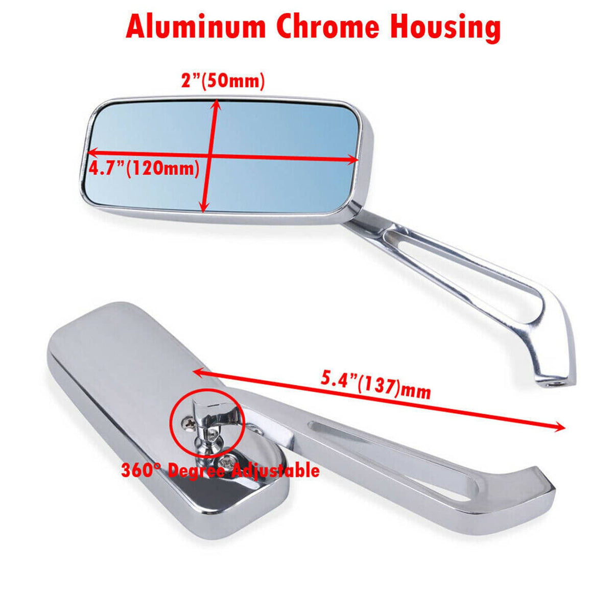 Solidspare Rectangle Motorcycle Mirrors Custom For Harley Cruiser Chopper Softail Sportster