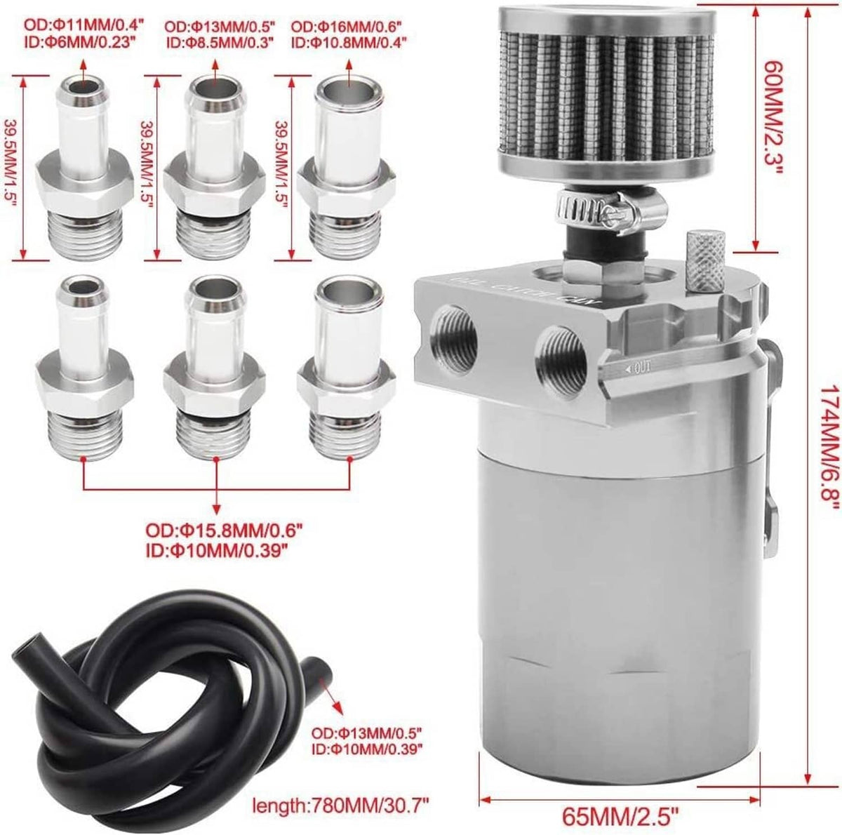 Solidspare Oil Catch Can Kit Reservoir Baffled Tank w/ Breather Filter Universal Aluminum