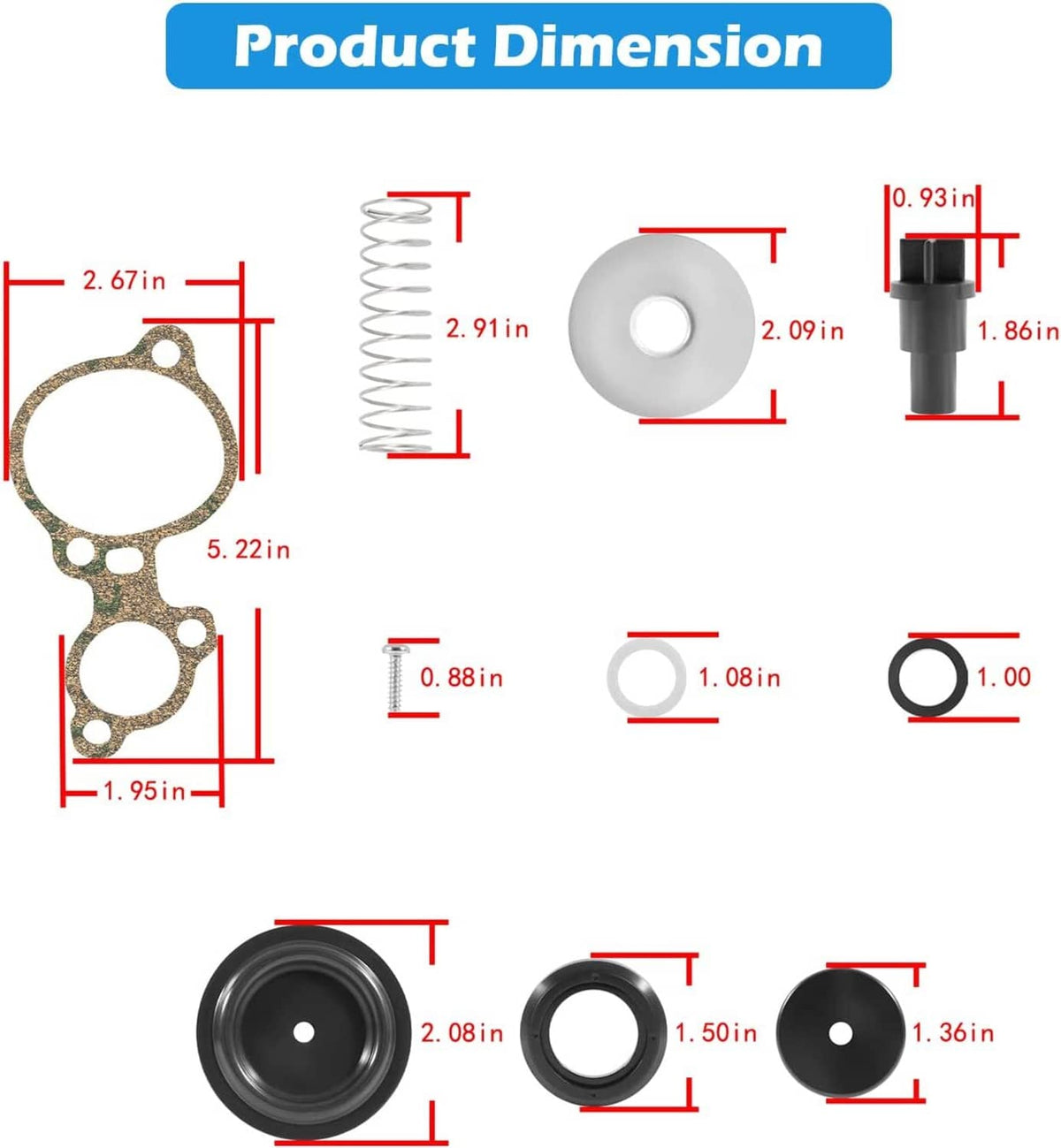 Solid Spare 803062T1 Poppet Valve/Diaphr Kit Fit for Mercury 135-150-175-200hp 2.0L 2.5L V6