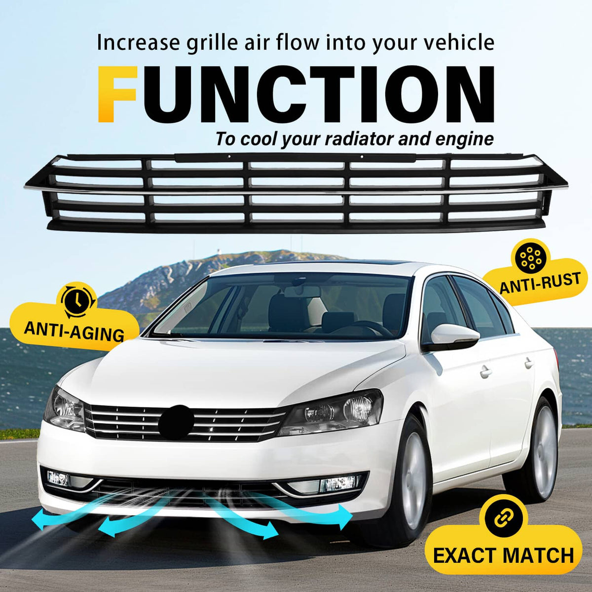 Solid Spare For VW Passat 2012-2015 Front Bumper Fog Lights Corner Lamp & Lower Grille 7PC