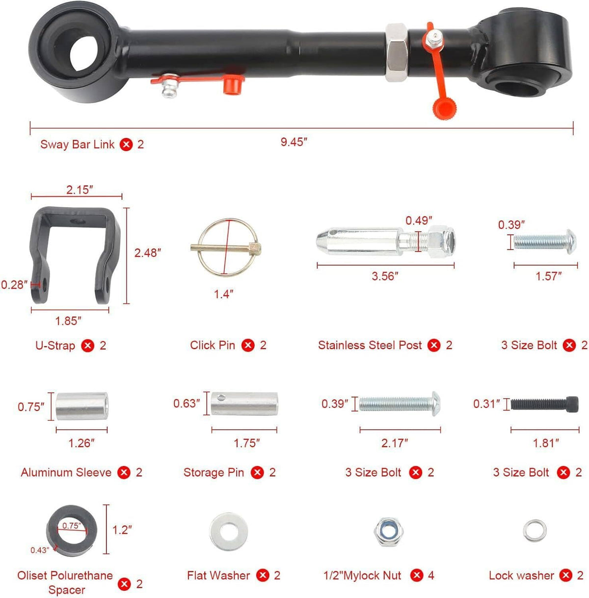 Solidspare For 1998-2006 Jeep Wrangler TJ 2.5-6" Front Sway Bar Link Quicker Disconnects