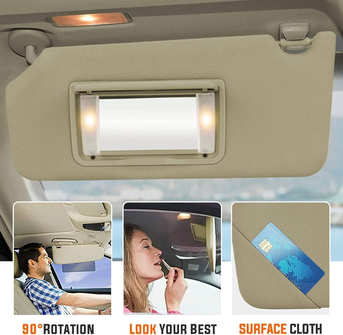 Solidspare Beige/Tan Left Driver Side Sun Visor w/Light & Mirror For Honda Accord 2008-2017