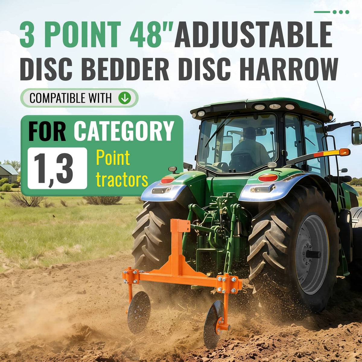 Solidspare 48" Adjustable Disc Bedder Disc Harrow For Cat 1 Tractors Steel 3 Point