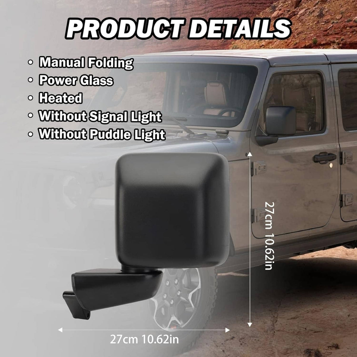 Solidspare Left Driver Side Power Heated Mirror Rear For 2018-2024 Jeep Wrangler Gladiator