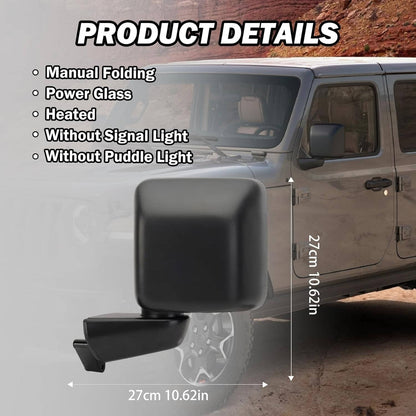 Solidspare Left Driver Side Power Heated Mirror Rear For 2018-2024 Jeep Wrangler Gladiator