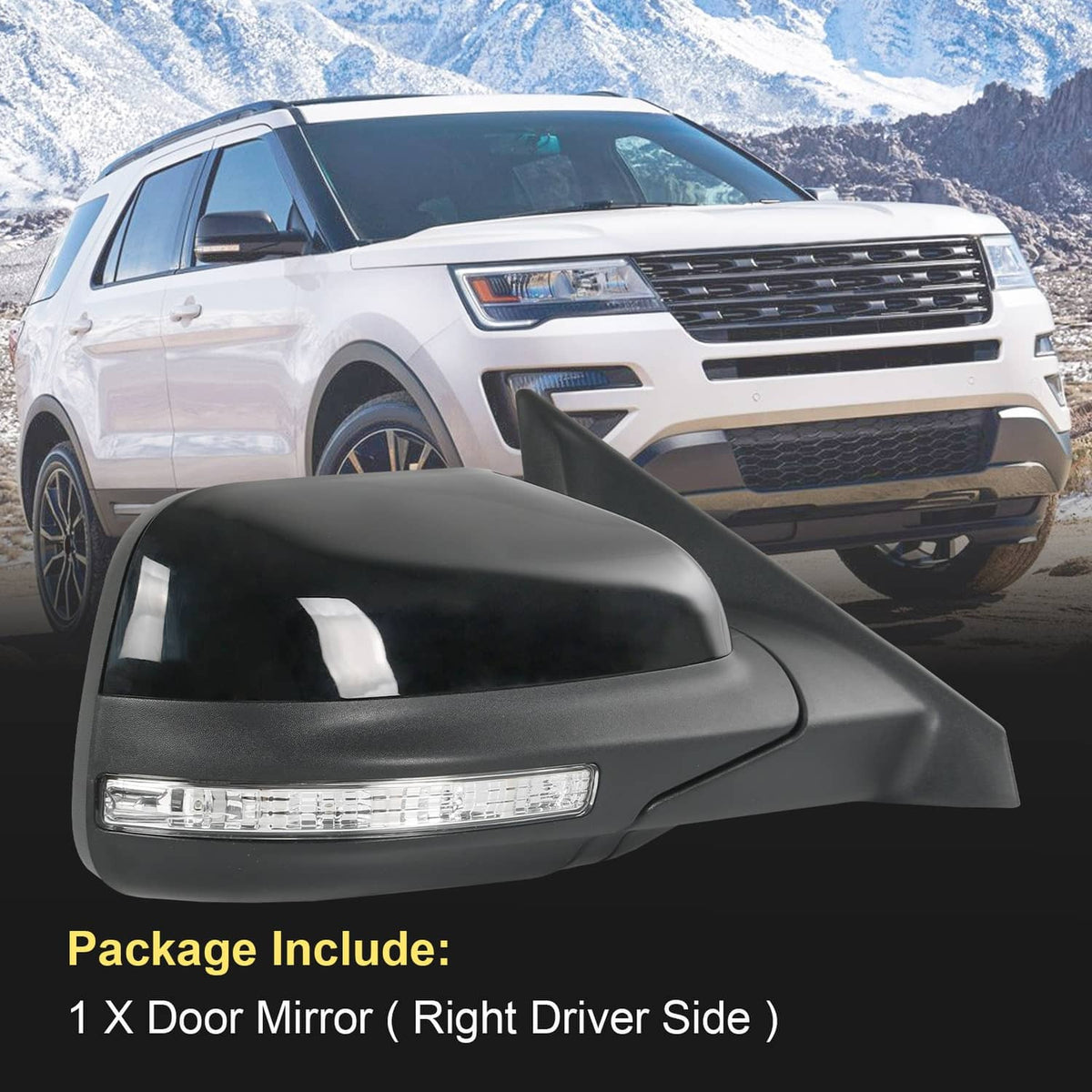 Solidspare Door Mirror Right Passenger Side For Ford Explorer 2012-2019FO1321554 Black 7Pin
