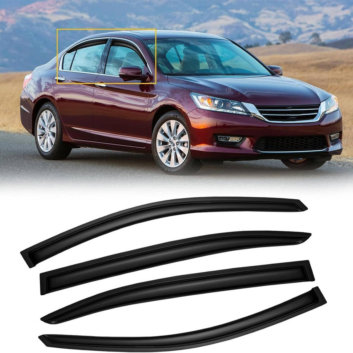 Solidspare Black Window Visor Vent Rain Guards For 2013-2017 Honda Accord Sedan 4 Door