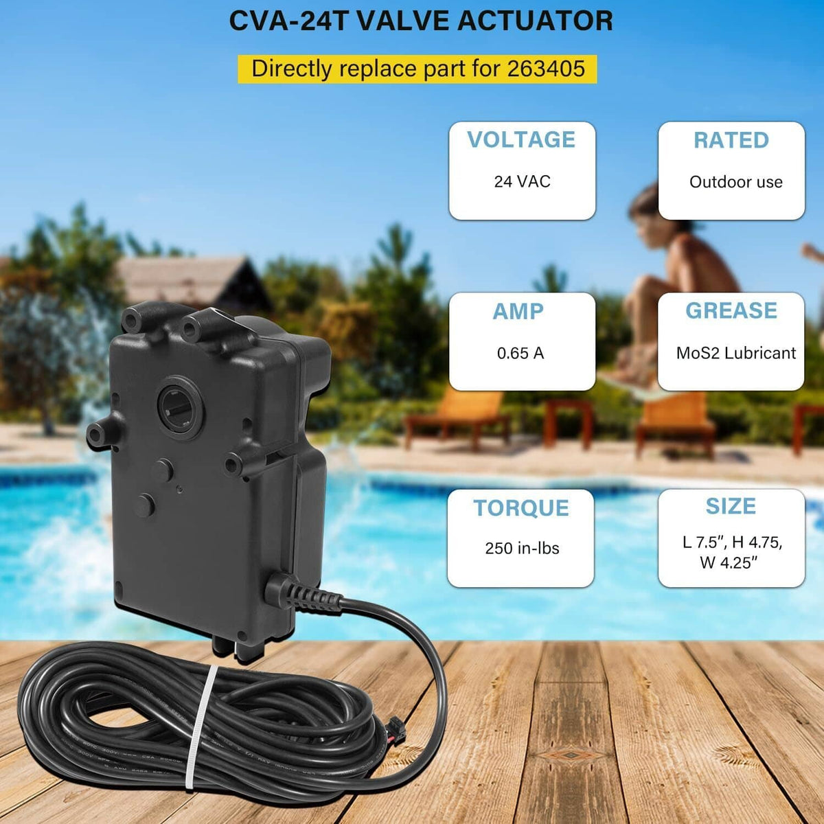 Solid Spare For Pentair 263045 CVA24 Valve Actuator Jandy 3-Port Valve 180 Degree Hayward