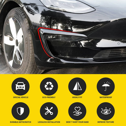 Solidspare Front Fog Light Eyebrow Cover Trim Carbon Fiber Style For 2017+ U8 Tesla Model 3