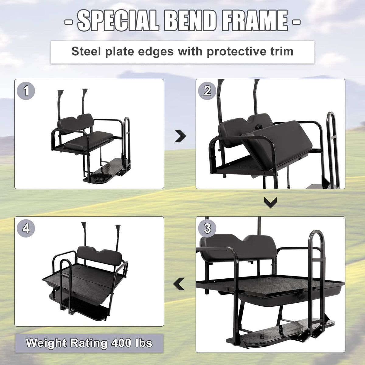 Solidspare Rear Flip Seat Back Seat Kit For Club Car PRECEDENT/TEMPO Golf Cart w/ Grab Bar