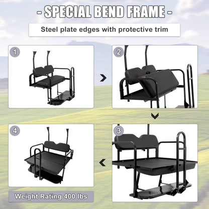 Solidspare Rear Flip Seat Back Seat Kit For Club Car PRECEDENT/TEMPO Golf Cart w/ Grab Bar