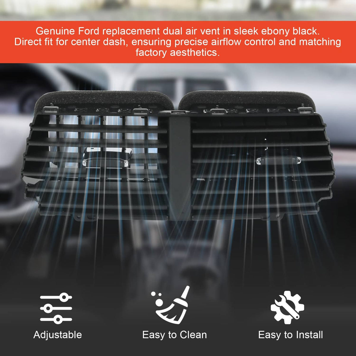 Solidspare Black Dual Center Dash Air Vent FB5Z-19893-AD For 2016-2019 Ford Explorer