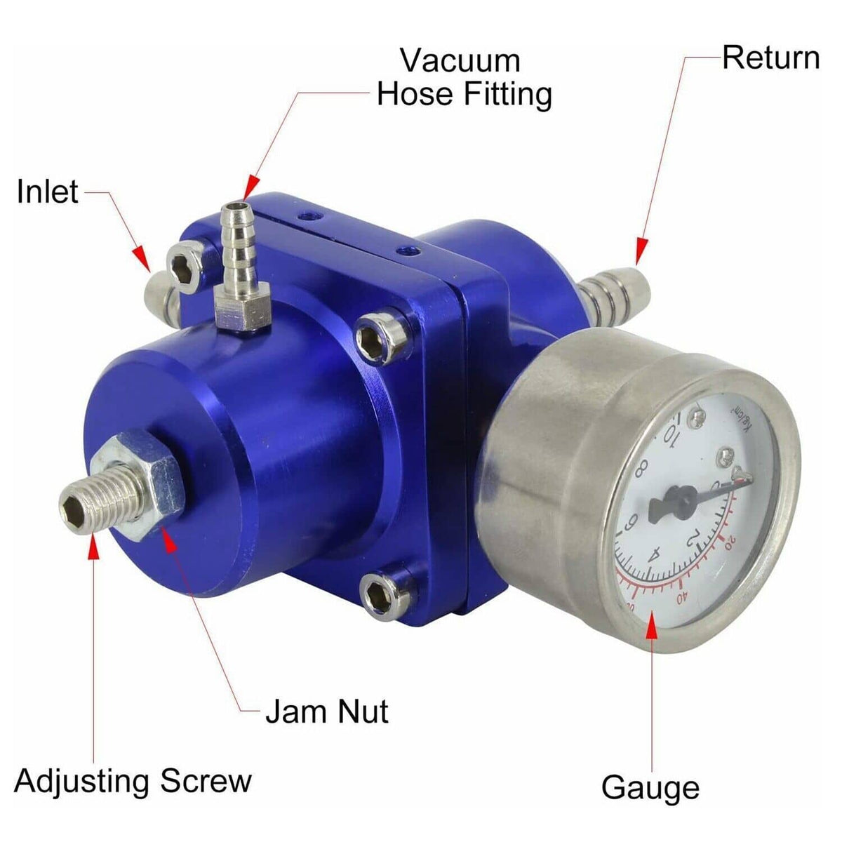 Solidspare Aluminum Adjustable Fuel Pressure Regulator + Gauge+ Fitting Kit Blue Universal