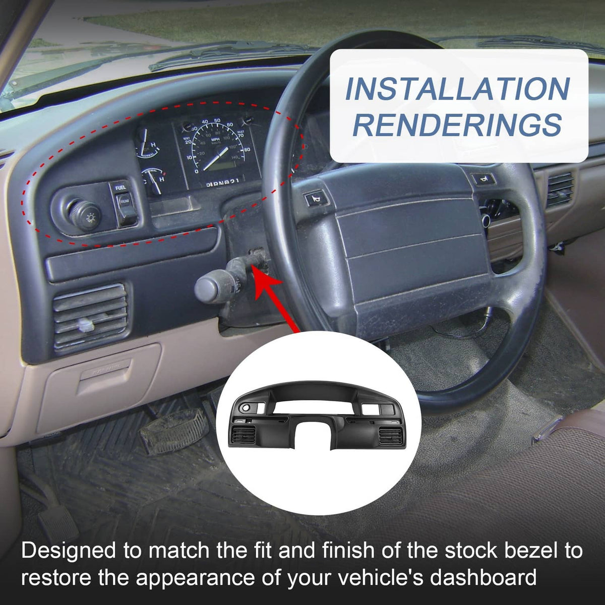 Solidspare Dashboard Instrument Cluster Panel Bezel For 94-97 Ford F250 F350 Diesel 7.3L V8