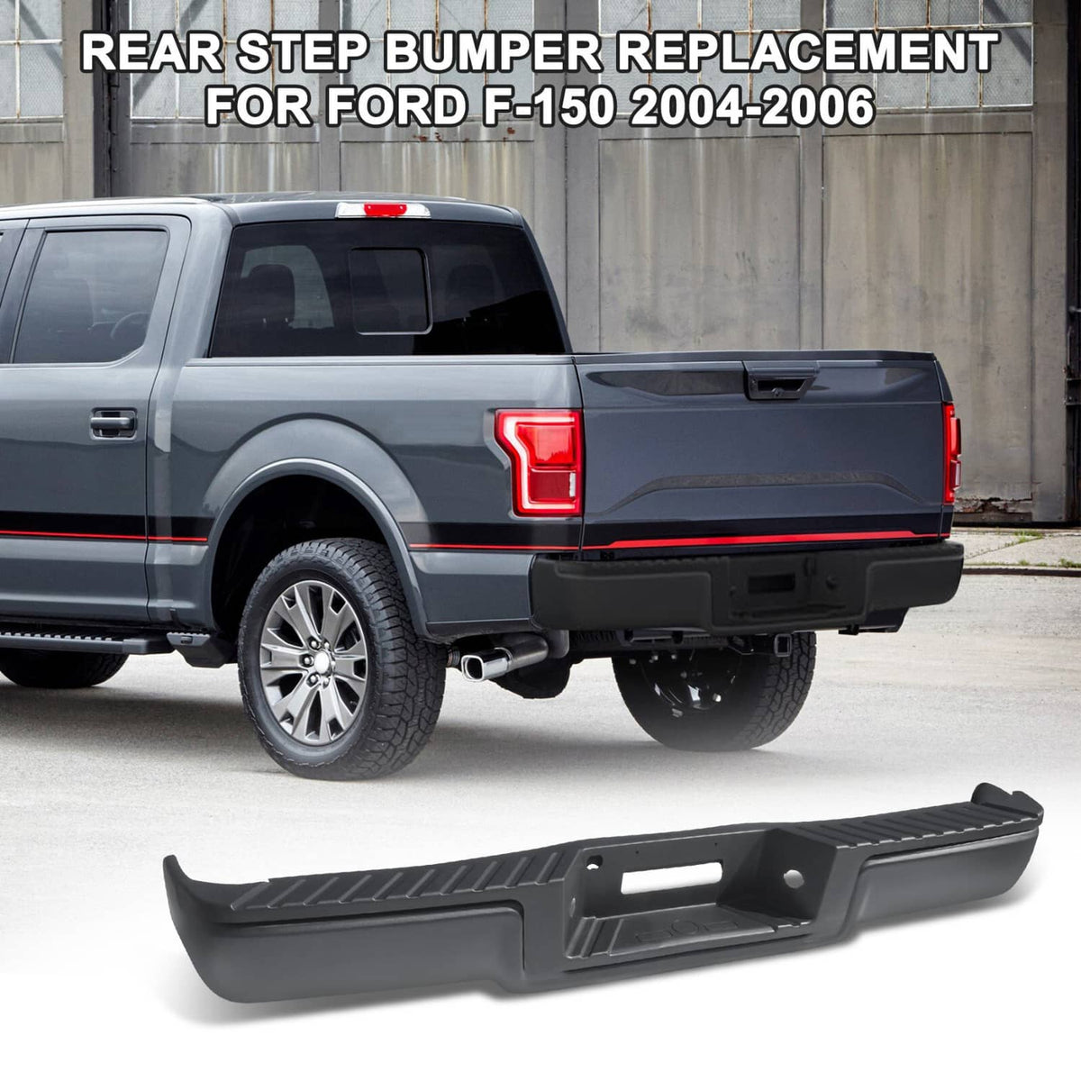 Solidspare Black Rear Setp Bumper w/LED Light for 2004-2006 Ford F150 w/o Sensor Hole New