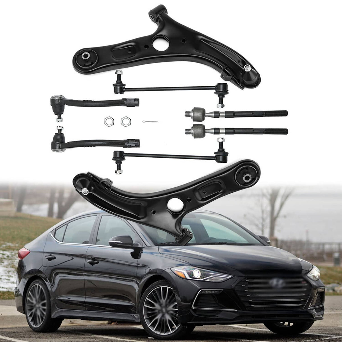 Solidspare Front Control Arm Ball Joint Tie Rod Sway Bar Fit For Hyundai Elantra 2013-2016