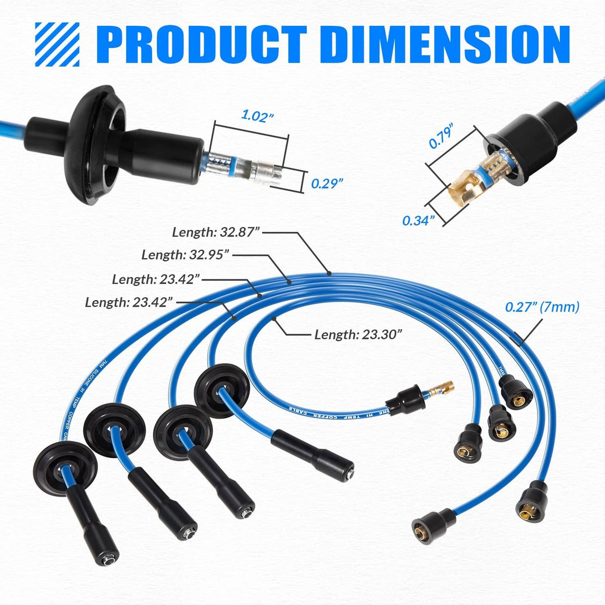 Solidspare 7mm Blue Ignition Spark Plug Wire Set 00-9407-0 Compatible with VW Type 1