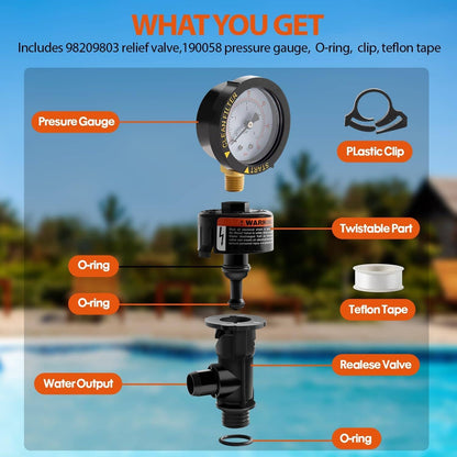 Solid Spare 98209800 High Flow Manual Air Relief Valve with Gauge for Pentair Pool Filters