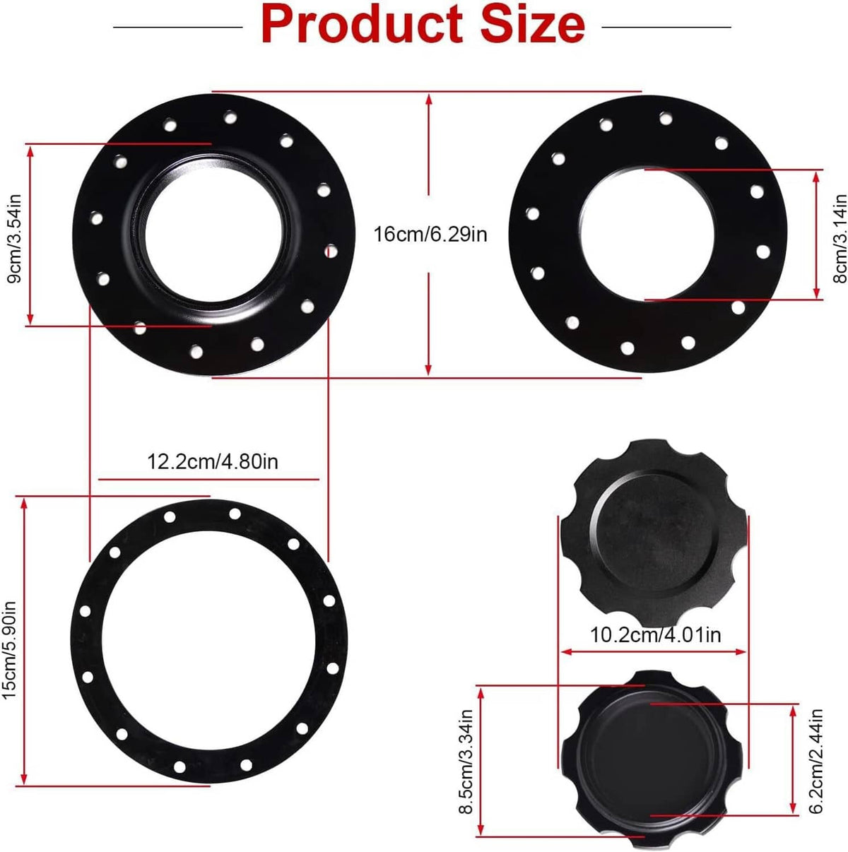 Solidspare New Billet Aluminum Easy Fill Fuel Cell Cap w/12 Bolting Holes Cell Bung Black