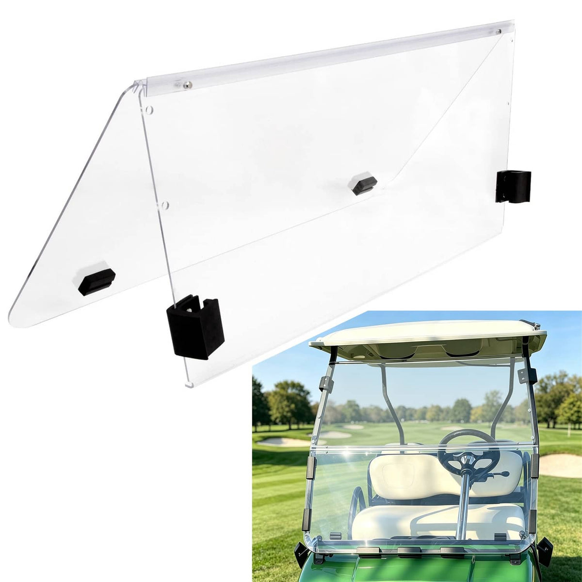 Solidspare For Club Car DS 2000.5-UP Golf Cart Folding Style Polycarbonate Clear Windshield
