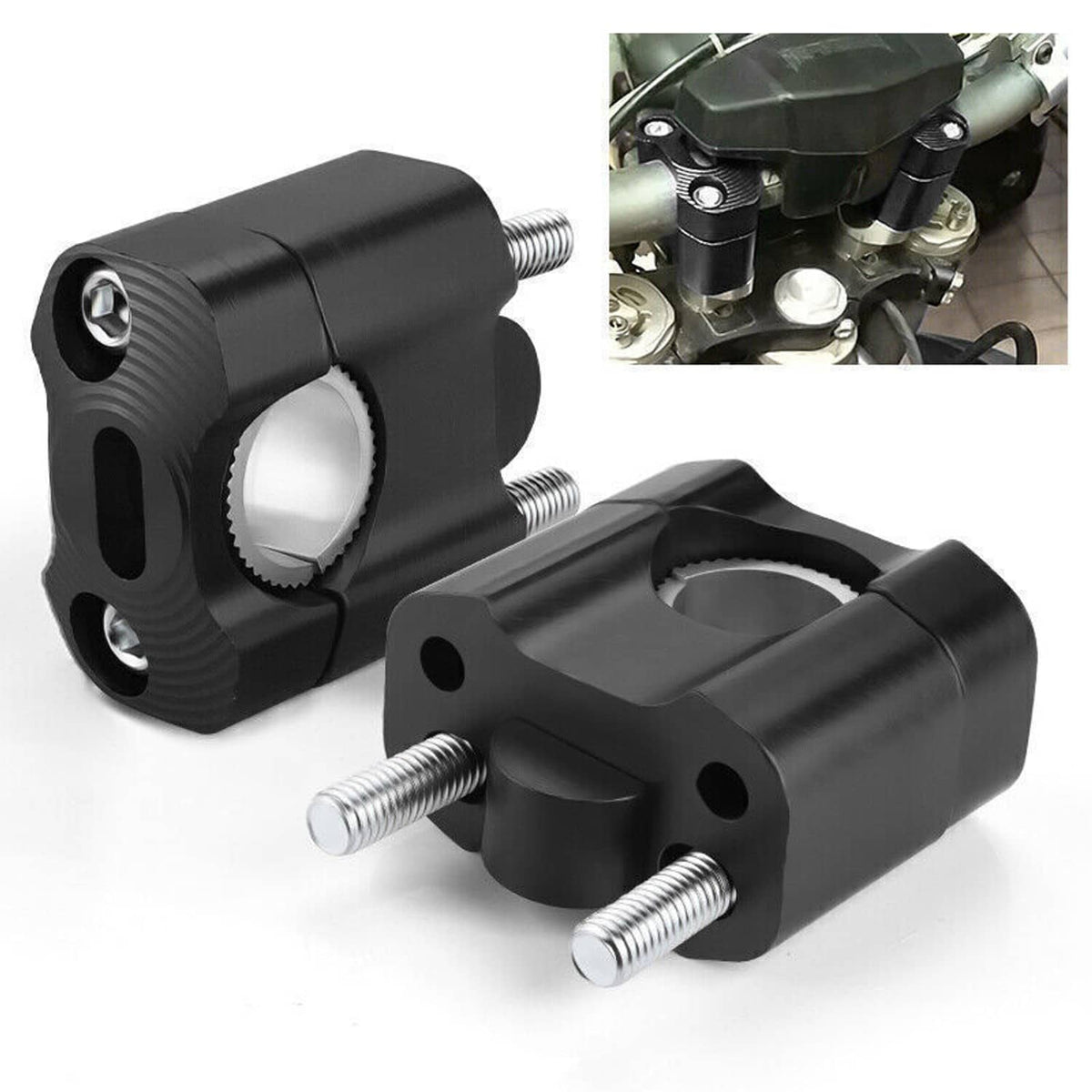 Solidspare Black HandleBar Fat Bar Mount Clamps Risers Adaptor 7/8" to 1 1/8" Dirt Pit Bike