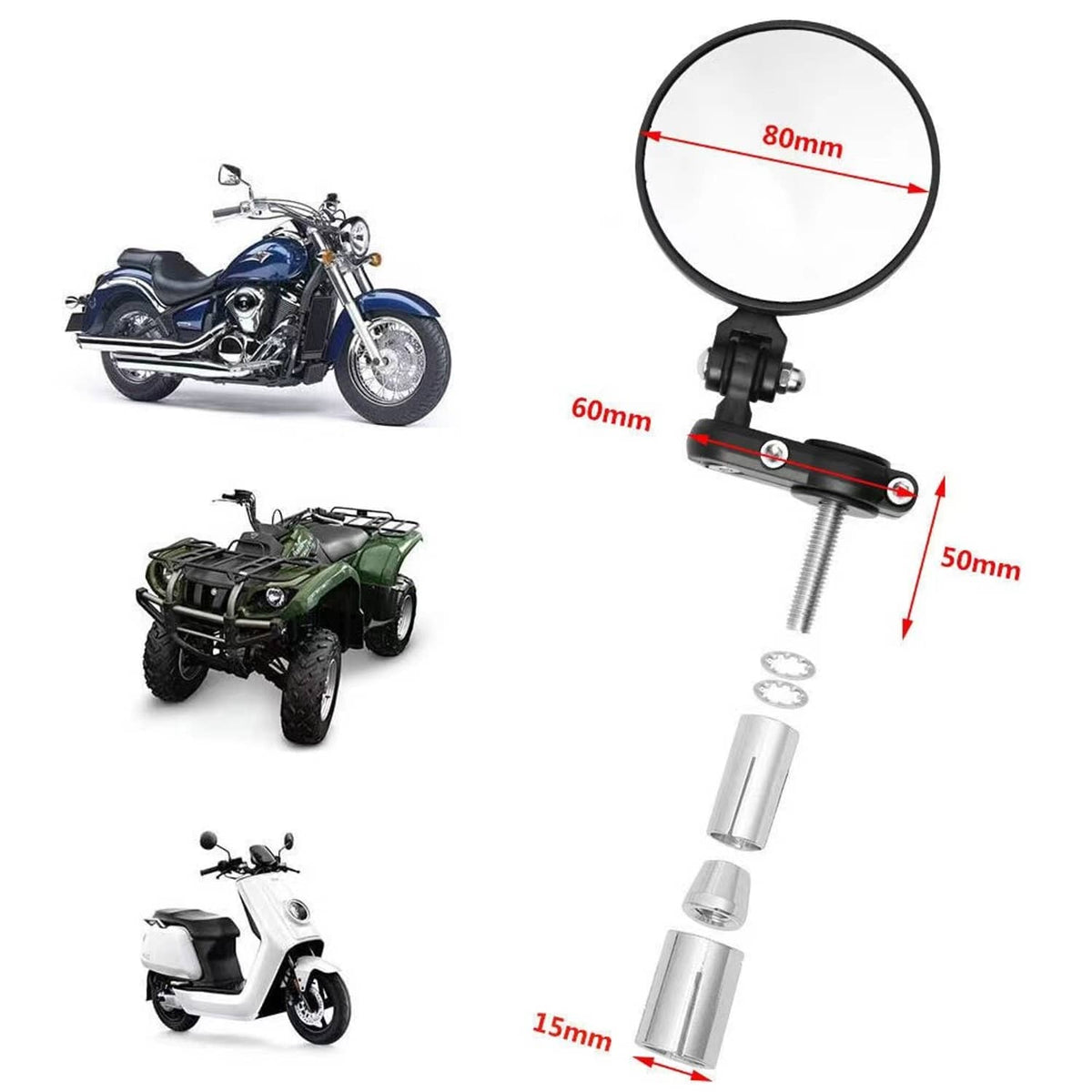 Solidspare Pair Motorcycle Round 7/8" Handlebar Mirrors Custom for Suzuki DRZ400SM DRZ400S