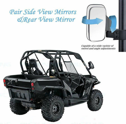 Solidspare Rear View Mirror Set UTV Side Mirrors 1.75" 2" Clamp Roll Cage For Polaris RZR