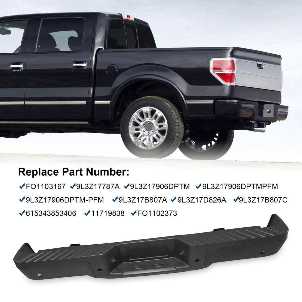 Solidspare Rear Step Bumper For Ford F-150 F150 2009-2014 with Parking Sensor Holes Black