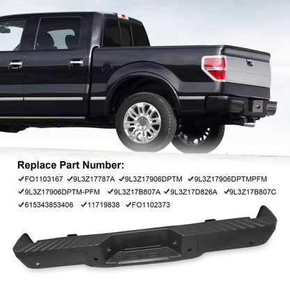Solidspare Rear Step Bumper For Ford F-150 F150 2009-2014 with Parking Sensor Holes Black