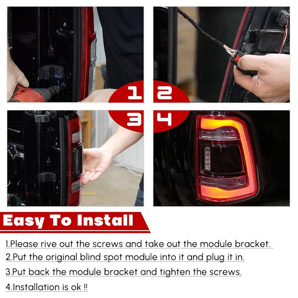 Solidspare LED Right Side Tail Light W/ Blind Spot 68262530AH For 2019-2023 Dodge RAM 1500
