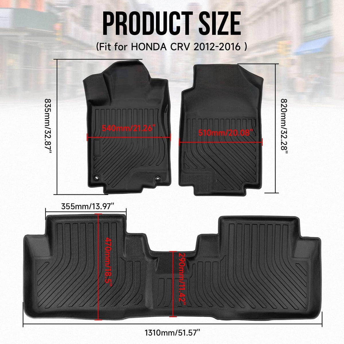 Solidspare Floor Mats for 2012-2016 Honda CR-V CRV 3PCS TPE Rubber All Weather Black Liners