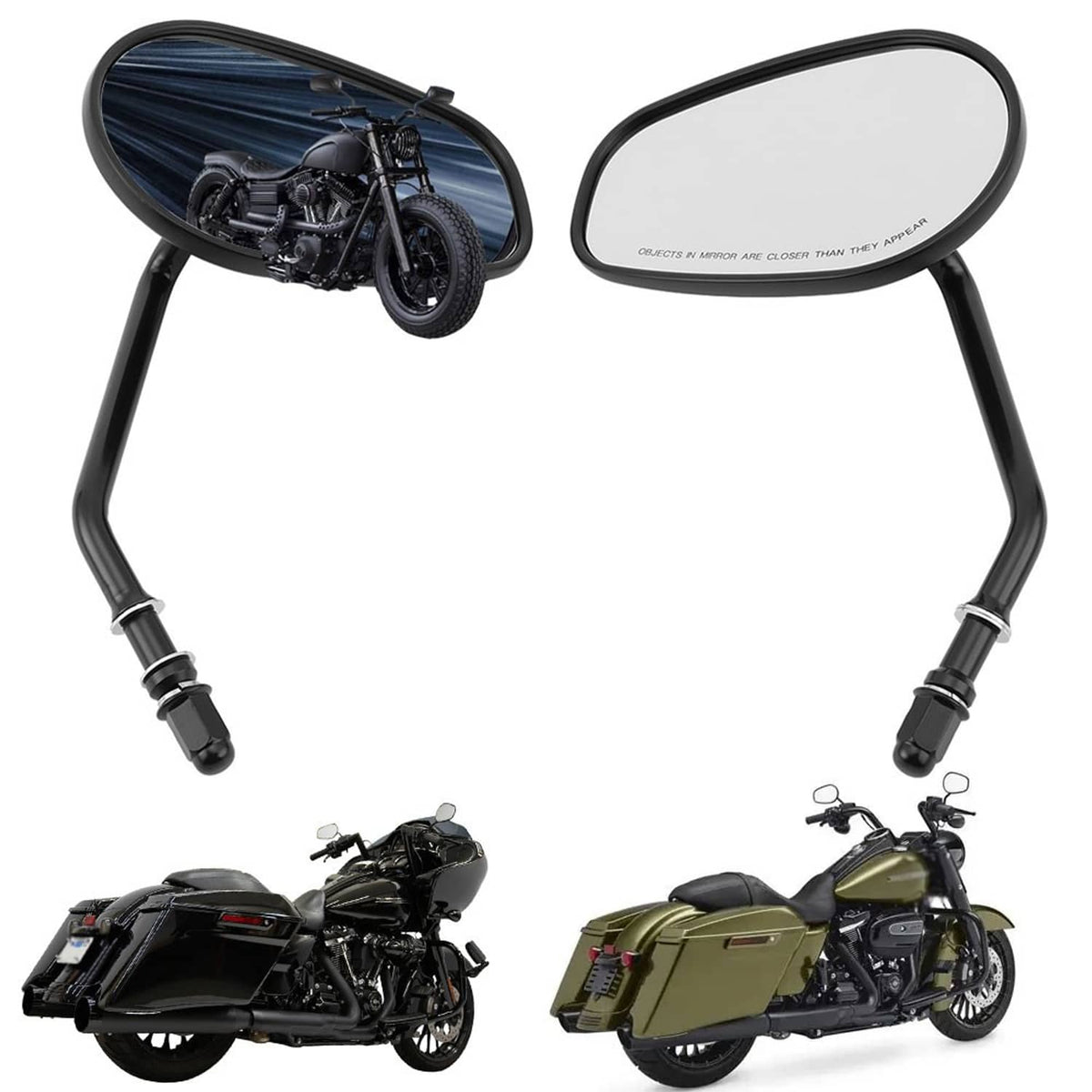 Solidspare Black Rearview Side Mirrors Set Fit For Harley Softail FatBoy Dyna Tour Glide