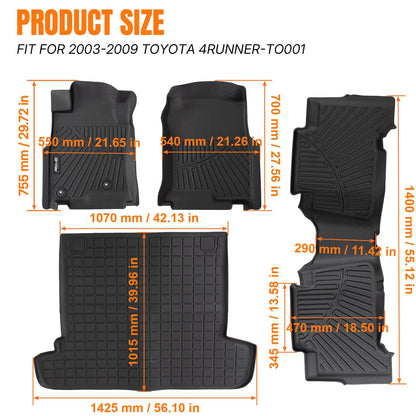 Solidspare For 2003-2009 Toyota 4Runner 5 Seats Floor Mats Liners & Cargo Liner All Weather