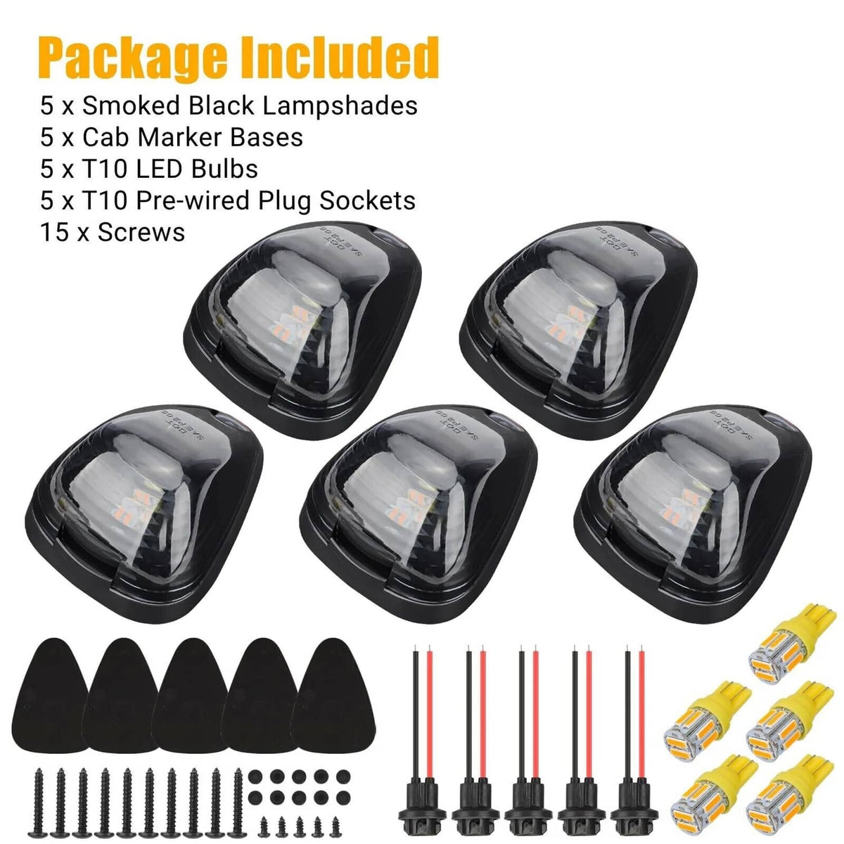 Solid Spare 5Pcs For Ford F-250 F-350 F450 Super Duty Smoke LED Cab Roof Lights Marker Amber